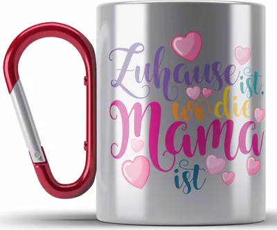 Produktbild von Trendation - Mama Geschenk Edelstahl Tasse Karabiner Zuhause Ist Wo Die Mama Ist Geschenkidee Beste Mama Muttertag Spruch (Rot)