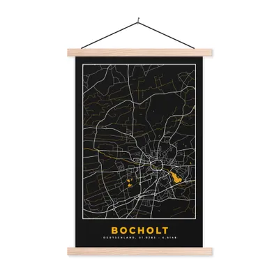 Produktbild von MuchoWow® Textilposter Gold - Deutschland - Karte - Stadtplan - Bocholt 60x90 cm mit holzfarbenen Rahmen - Textil