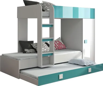 Produktbild von Hochbett Toledo 2 Kinderbett Etagenbett 90x200cm Hochglanz Weiß Türkis