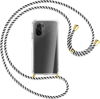 Produktbild von Handykette Backcover-Schutzhülle mit Band (Metall goldfarben) für Xiaomi Mi11i / Poco F3 (Pro), Redmi K40 - schwarz/weiß gestreift