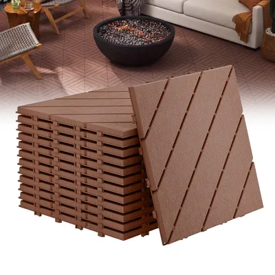 Produktbild von LZQ Terrassenfliesen Balkonfliesen Holzoptik 3㎡, WPC Klickfliesen Terrasse Balkon, wetterfest & Drainage, 30x30 cm Braun, Diagonal-Design (33 Stück=3㎡)