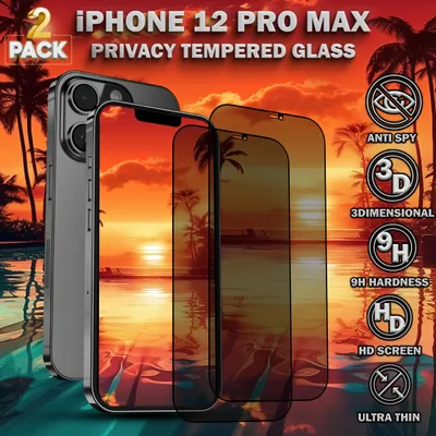Zdjęcie produktu dla 2-pak iPhone 12 Pro Max Szkło ochronne na ekran Privacy - Szkło hartowane 9H - Super jakość 3D