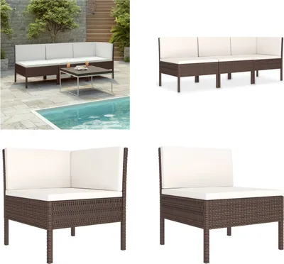 Produktbild von vidaXL 3 tlg. Garten Lounge Set mit Auflagen Poly Rattan Braun - Gartenmöbel-Set - Gartenmöbel-Sets - Gartengarnitur - Gartengarnituren