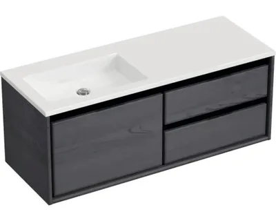 Produktbild von Sanox Badmöbel-Set Loft BxHxT 120,5 x 47 x 45,5 cm Frontfarbe black oak mit Waschtisch Mineralguss weiß Griff chrom 8474