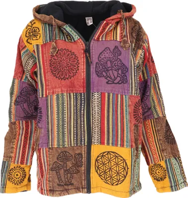 Produktbild von Goa Jacke, Patchwork Sweatshirt Jacke - Braun/bunt, Herren, Baumwolle, Größe: XL