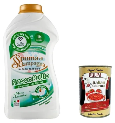 Produktbild von 6x Spuma di Sciampagna Flüssigwaschmittel, 16 Wäschen, Laundry Liquid, 16 Washes 1 L + Italian gourmet polpa 400g