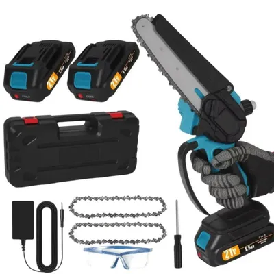 Produktbild von Mini-Kettensäge - Akku-Mini-Kettensäge - 18 V - 2 Akkus - 15,2 cm Schwert - 1200 U/min - Schwenkbarer Schutzbügel 0–130° - Komfortgriff
