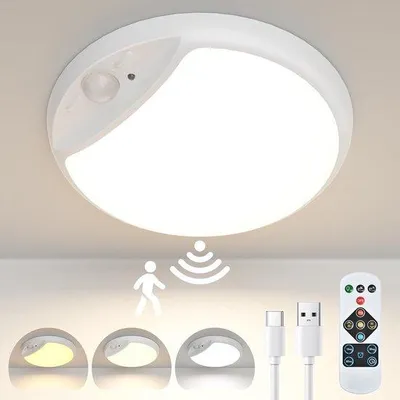 Productafbeelding van Bewegingsmelder Led-plafondlamp met afstandsbediening – Draadloze kastlicht voor badkamer, garage, slaapkamer en meer