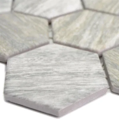 Produktbild von Keramikmosaik Duponti Hexagon Holzoptik Grau