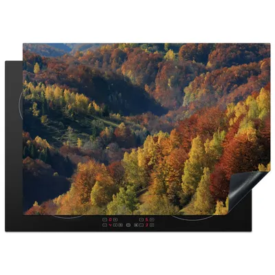 Produktbild von KitchenYeah© Herdabdeckplatte Berge - Bäume - Herbst , 75x52cm, Küche Deko, Glaskeramikkochfeld Herdabdeckung, Abdeckplatte fùr Kochfeld