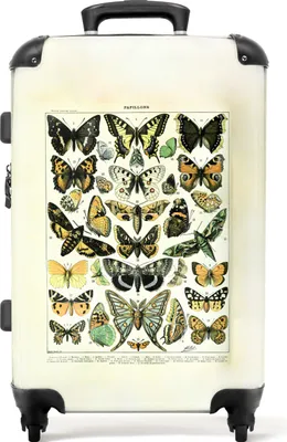 Produktbild von NoBoringSuitcases.com® Großer Koffer - Schmetterling - Braun - Vintage - Illustration - Millot - Kombinationsschloss TSA - Hartschalen Trolley 4 Rollen - 72 liter - Reisekoffer - 66 cmKoffer Mittelgroß 67x43x25 cm, 72L,
