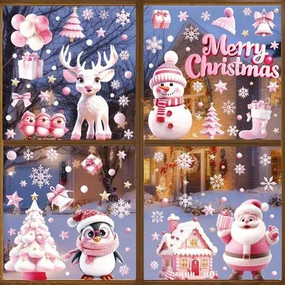 Produktbild von Famanu Weihnachtsfensteraufkleber Set - 9 Bögen selbstklebende Dekorationen für Fenster und Türen