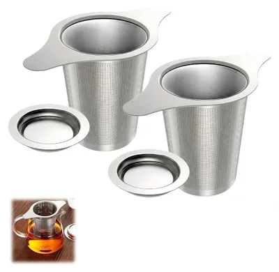 Teesieb-Set 2er-Pack mit Deckel, Edelstahl, für Tassen