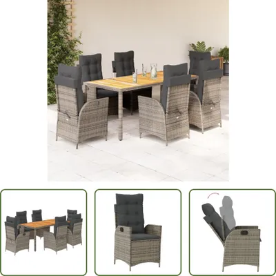 Produktbild von The Living Store 7-tlg. Garten-Essgruppe mit Kissen Grau Poly Rattan