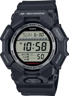 A black Casio G-Shock digital watch is shown against a white background.