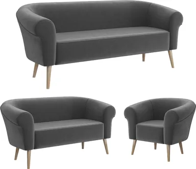 Produktbild von MEBLINI Mini Sofa Set 3-2-1 für Wohnzimmer - Mini Lounge für sechs Personen - Küchensofa - Sofa Klein - Sitzgarnitur - Polstergarnitur - Sofagarnituren - EMILIA - 3+2+1 - Dunkelgrau Samt