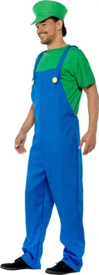 A man wearing a Luigi costume.