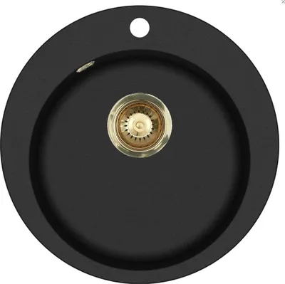 Produktbild von LAVABO 12090M Küchenspüle SATURN in schwarz mit Ablauf in PVD-Messing / Rundbeckenspüle / Kompositspüle