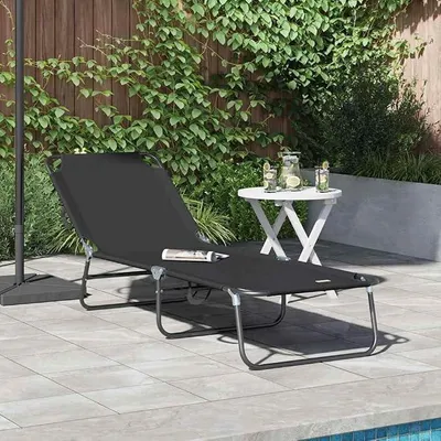 Produktbild von Klappbare Sonnenliege Schwarz 188 x 57 x 86,5 cm Polyester Gartenliege mit Verstellbarer Rückenlehne, Stahlrahmen für Balkon Terrasse Relax
