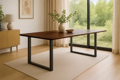 Produktbild von Esstisch 200 x 100 cm Akazie massiv kastanienfarben Schweizer Kante U-Gestell schwarz ROBERTO