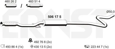 Produktbild von ERNST 506175 Mittelschalldämpfer Schalldämpfer passend für PEUGEOT 207 (WA, WC) 207 CC (WD)