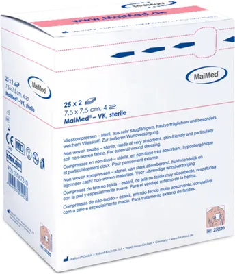 Productafbeelding van MaiMed steriele gaaskompressen, 4-laags, 50 stuks, 7,5 x 7,5 cm
