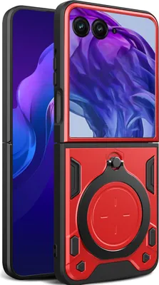 Obrázek produktu pro Pouzdro pro Motorola Razr 50 Ultra dvojvrstvé odolné pouzdro s kruhovým stojánkem na prsten Červený