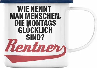 Produktbild von Trendation - -  Renter Emaille Tasse Ruhestand Geschenk Rente Mann Frau Lustig Renteneintritt Abschied Rentnerin Sprüche (Blau)