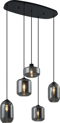 Produktbild von QAZQA - Moderne Hängelampe I Pendellampe I Pendelleuchte schwarz mit Rauchglas 5-flammig - Sheena I Wohnzimmer I Schlafzimmer - Metall Oval - LED geeignet E27