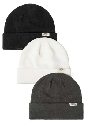 Image de Minoti - Lot de 3 bonnets pour enfants, bord retourné, à côtes (MN184) (11-14 ans) (Blanc/Noir/Gris)