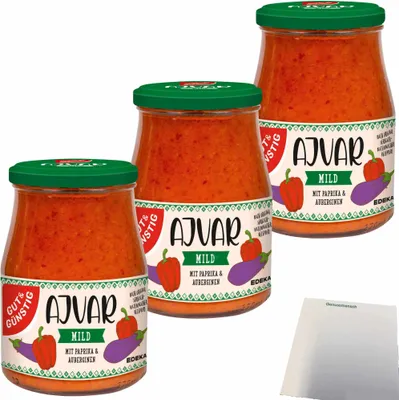 Produktbild von Gut & Günstig Ajvar mild mit Paprika und Auberginen 3er (3x340ml Glas) + usy Block