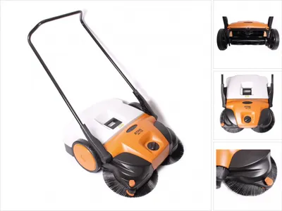 A Stihl KG 770 hand sweeper is shown against a white background.