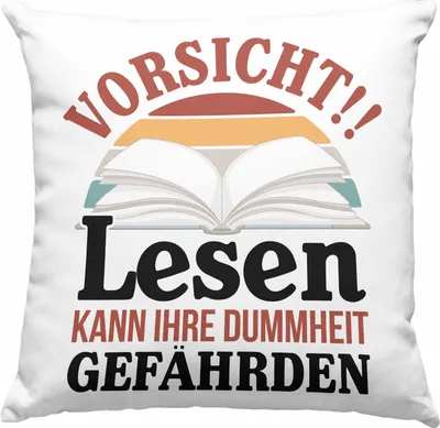Produktbild von Trendation - Lesen  Deko-Kissen mit Füllung 40x40 Leseratte Geschenkidee Buch Leser Deko-Kissen mit Füllung 40x40 Spruch Bücherwurm Lesen Kann Ihre Dummheit Gefährden (Grün)