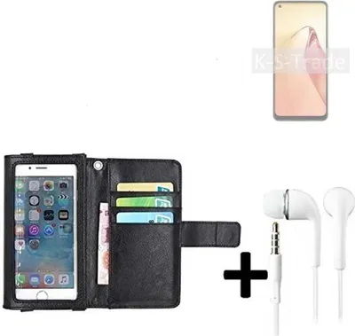 Produktbild von K-S-Trade Handyhülle + Kopfhörer kompatibel mit Oppo Reno8 Schutzhülle Case mit Displayschutz / Schutzfolie schwarz + Kopfhörer Flip Cover Wallet