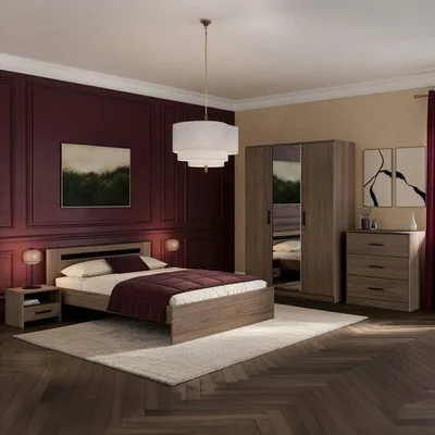 Image de Chambre complete adulte - AZUKA - OrmeTorréfié - Lit 140 x 190 cm - 2 chevets - 1 commode - 1 armoire - PARISOT