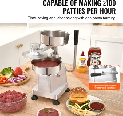 Produktbild von Kommerzieller Burgerpresse - Hamburger Patty Maker 10 / 13 / 15 cm, mit 3 Packungen Burgerpapier, Professionelle Hamburgerpresse aus Edelstahl, Perfekt für Burger Patties Cooking BBQ Zubehör