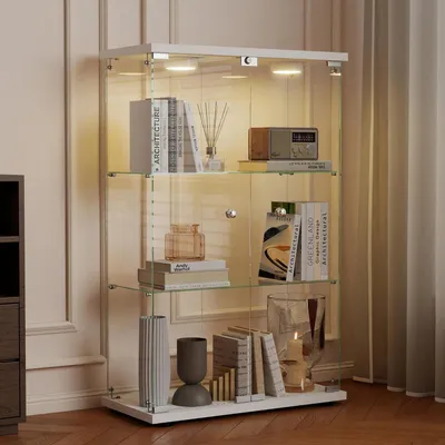 Image de Vitrine réfrigérée en verre, éclairage LED, blanc, dimensions 125x79x36,5 cm, 3 étagères, verre trempé, double porte
