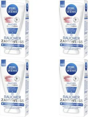 Produktbild von Perl Weiss Raucher Zahnweiss Zahnpasta gegen Nikotinverfärbungen 4x 50ml