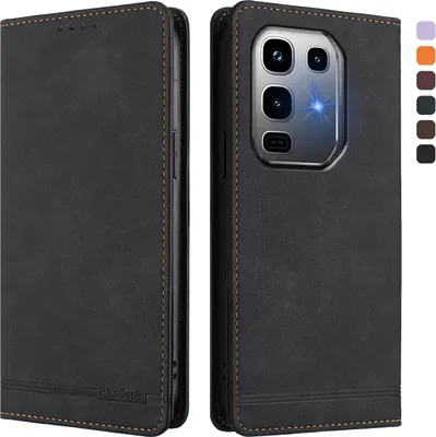 Image de Etui pour Infinix Note 50 Pro+ 5G, étui rétro en cuirPolyuréthaneavec support et fentes pour cartes de crédit Noir