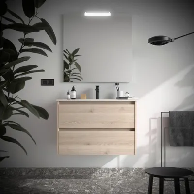 Immagine prodotto di Salgar mobili da bagno NOJA 800 2 cassetti NATURALE + lavabo + specchio