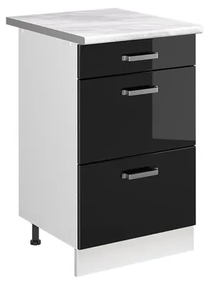 Immagine prodotto di Mobiletto base per cucina Vicco R-Line Nero lucido/Bianco 50 cm piano di lavoro Marmo, Model 69761