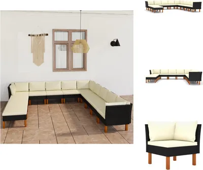 Produktbild von vidaXL 12-tlg. Garten-Lounge-Set mit Kissen Poly Rattan Schwarz -  Gartenmöbel-Sets