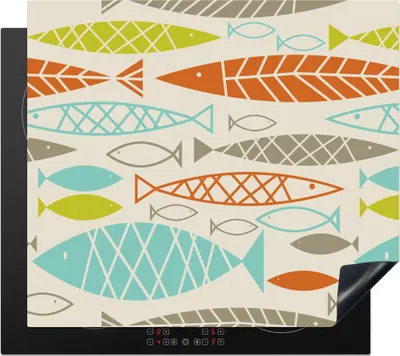 Produktbild von KitchenYeah© Herdabdeckplatte Fisch - 50er Jahre - Muster , 58x51cm, Küche Deko, Glaskeramikkochfeld Herdabdeckung, Abdeckplatte fùr Kochfeld