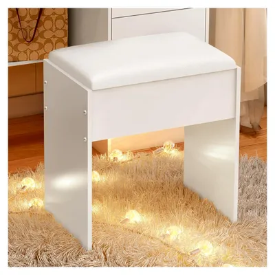 Produktbild von Schminktischhocker, Moderner Hocker für Frisiertische, Holzsitzhocker, Schminkbank für Schlafzimmer, 43 x 40 x 24 cm, Weiß