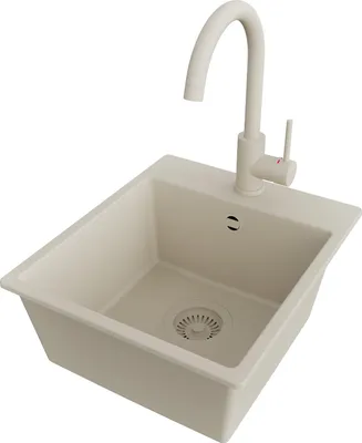 Produktbild von PRIMAGRAN Granitspüle Beige 38x44cm, Spülbecken 1 Becken + Küchenarmatur 32x20cm + Ablauf-Set, Küchenspüle ab 40er Unterschrank - Riga Easy