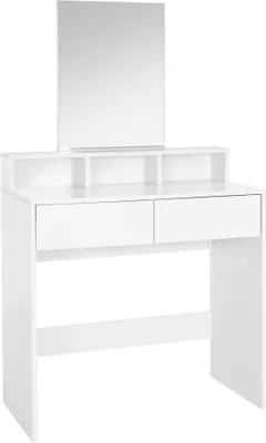 Obrázok produktu pre ML-Design toaletný stolík, toaletný stolík s obdĺžnikovým zrkadlom, 2 zásuvky, 80x40x140 cm, biely, kozmetický stolík / kozmetický stolík s 3 otvorenými priehradkami