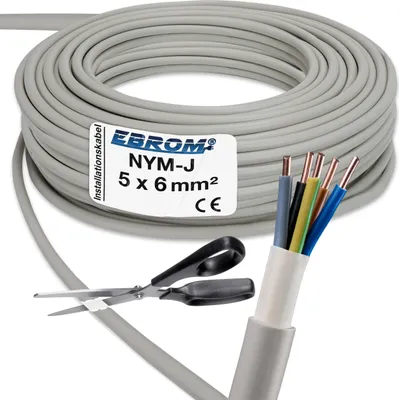Produktbild von EBROM - 100 Meter NYM-J 5x6 mm2 - Installationskabel - Mantelleitung - Installationsleitung - grau