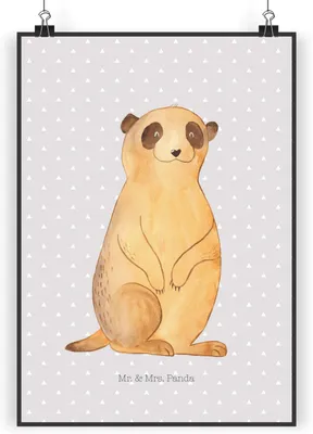 Produktbild von Mr. & Mrs. Panda Bild Erdmännchen DIN A4 - Grau Pastell - Geschenk, kunstdruck poster, Afrika, Wandbild, Spruch, Roadtrip, drucke, Reisen, Deko, Traveling
