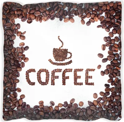 Produktbild von Wallario Premium Kissen, weiche Oberfläche, mit Motiv Kaffee Schrift aus Kaffeebohnen, Größe: 60 x 60 cm, mit weißer Rückseite