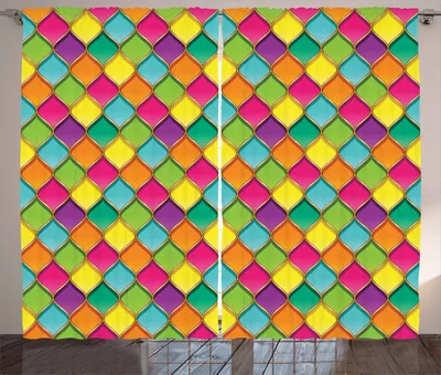 Produktbild von ABAKUHAUS Geometrisch Rustikaler Gardine, Lebhafte farbige Kurven, Schlafzimmer Kräuselband Vorhang mit Schlaufen und Haken, 280 x 260 cm, Mehrfarbig